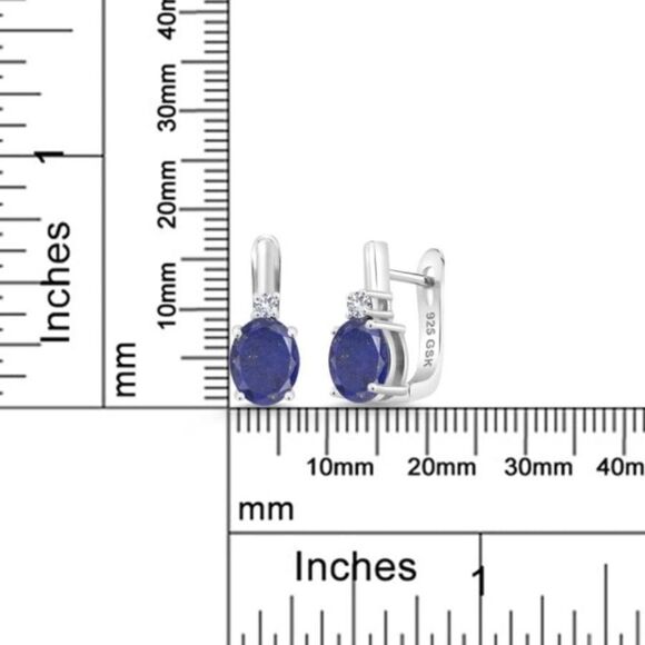 925 Sterling Silver with 4.10 Cttw Lapis Lazuli and White Sapphire Oval Earrings - Picture 4 of 4
